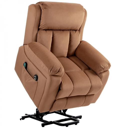 Sillón Relax Reclinable Eléctrico Levanta Personas con Masaje Vibratorio y Calor Control Remoto Reposapiés Marrón [8]