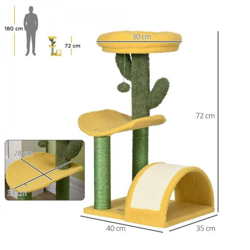 Rascador para Gatos de 72 cm con Cama Poste de Sisal Rascador Curvo y Bola Colgante 40x35x72 cm Verde y Amarillo [1]