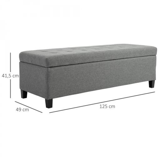Banco de Almacenamiento Puff de Almacenaje Taburete Tapizado en Lino con Tapa Abatible para Entrada 125x49x41,5 cm Gris [1]