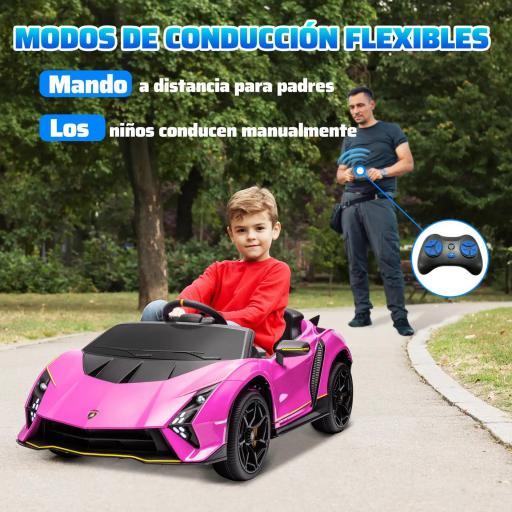 Coche Eléctrico para Niños Lamborghini Autentica con Batería 12V Mando a Distancia Faros Bocina Arranque Suave y Música MP3 Rosa [3]