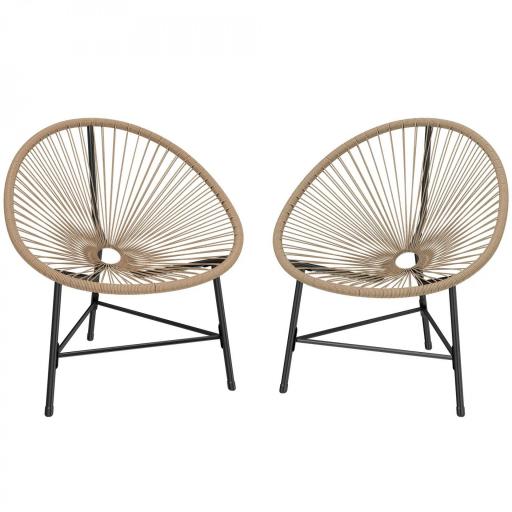 Conjunto de 2 Sillas Acapulco de Jardín de Ratán Sintético Sillas para Exterior con Estructura de Acero Natural [8]