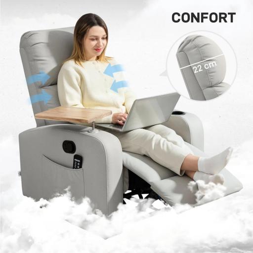 Sillón de Masaje con 4 Modos Vibración Reclinación 145° Mando a Distancia 77x93x105 cm Gris Claro [5]