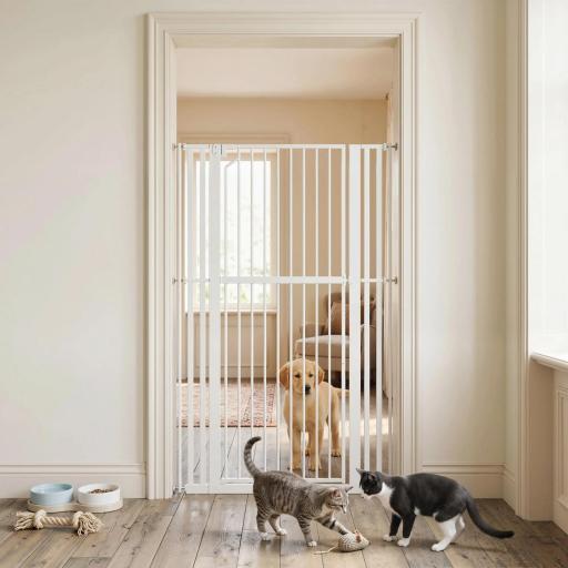 Barrera de Seguridad Niños Perros y Gatos Extra Alta 160cm Extensible 76-105cm para Puertas Escaleras Cierre Automático [5]