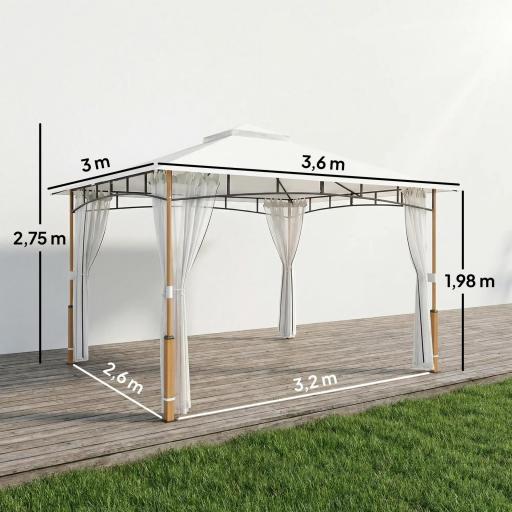 Carpa para Jardín con Techo Doble Cenador con Paredes de Malla UPF50+ para Exterior Terraza 360x300x275 cm Crema y Teca [1]