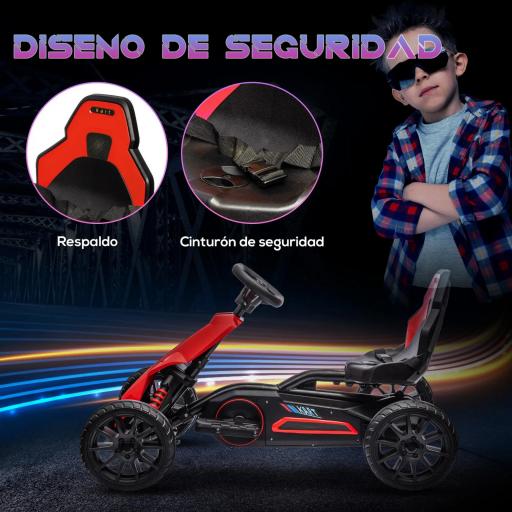 Kart Coche Eléctrico Infantil 12V de 3 a 8 Años Velocidad 3-5km/h y Cinturón de Seguridad 100x58x58,5cm Rojo [3]