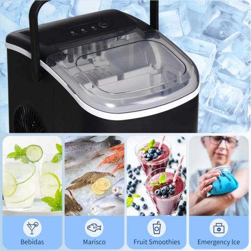 Máquina para Hacer Hielo 12 Kg en 24 Horas 9 Cubitos en 6-12 Minutos Depósito de Agua 1,3 L 22,2x29,4x29 cm Negro [5]