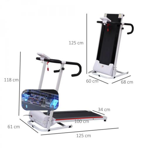 Cinta de Andar Plegable Cinta de Correr Eléctrica Velocidad de 1-10km/h con Pantalla LCD y Carga Máx. 110 kg para Fitness Hogar Oficina 125x61x118 cm Blanco y Negro [1]