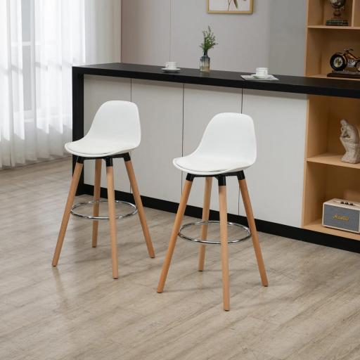 Conjunto de 2 Taburetes de Bar Tapizado en PU Taburetes Altos de Cocina con Asiento 69 cm 43x43x91 cm Blanco