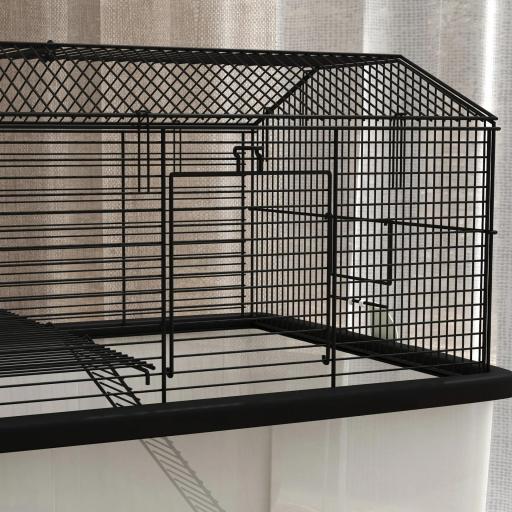 Jaula para Hámster con Fondo Profundo Plataforma Cuenco Bebedero Rampa y Ruedas 57x43x57 cm Negro [7]