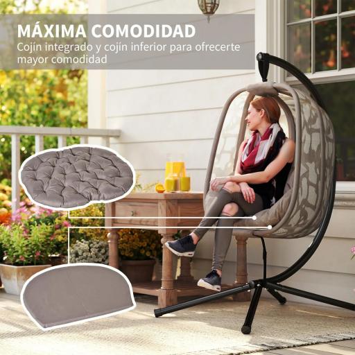 Silla Colgante con Soporte de Acero Sillón Colgante Hamaca con Cesta Plegable y Cojines para Interiores y Exterior Carga 120 kg 126x96x172 cm Marrón [5]