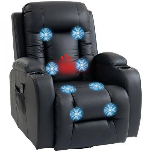 Sillón de Masaje Giratorio Sillón Relax Reclinable con 8 Puntos de Masaje Función de Calefacción 82x99x103 cm Negro [8]