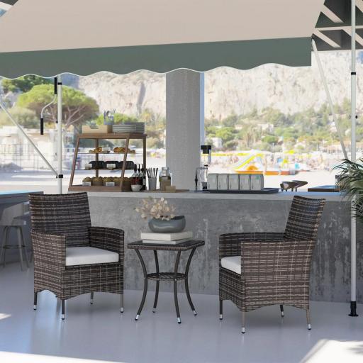 Conjunto de Muebles para Jardín Juegos de Muebles de Ratán Incluye 1 Mesa y 2 Sillones con Cojines Estructura de Metal para Terraza Patio Marrón [5]