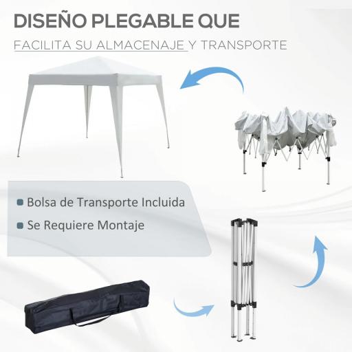 Carpa Plegable 3x3 m, Pop-up, Cenador Pabellón de Jardín, Altura Ajustable con Bolsa de Transporte, Anti-UV, Impermeable, Gazebo para Camping, Fiestas, Exterior, Blanco [3]