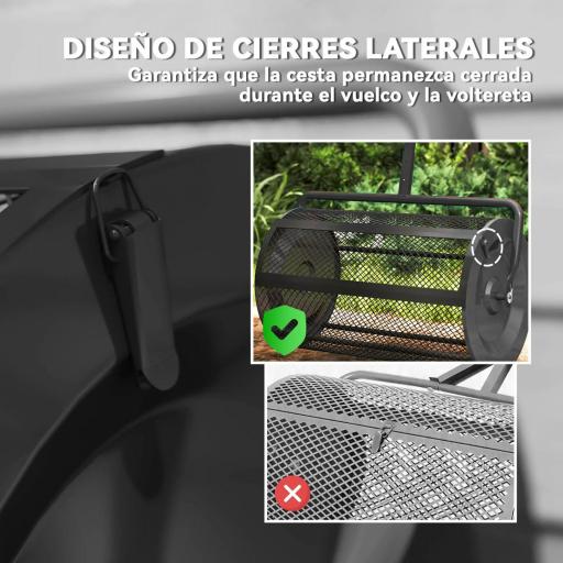 Esparcidor de Compost con Cesto de 75L Mango Ajustable y Diseño Resistente para Jardinería y Césped 70x40x112 cm Negro [5]