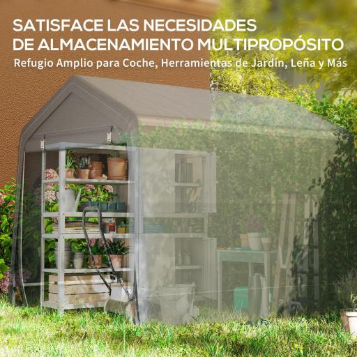 Carpa de Jardín para Bicicletas con Marco de Metal 2 Puertas con Cremallera Impermeable Anti-UV 2,4x2x2 m Gris Oscuro [6]