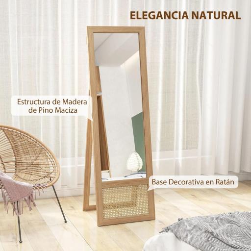 Espejo de Cuerpo Entero 160x50 cm con Marco de Madera y Soporte para Salón Dormitorio Natural [1]