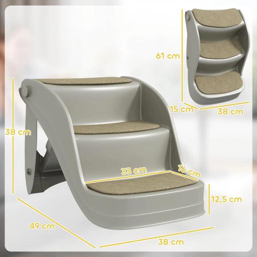 Escalera para Perros Pequeños Plegable 3 Peldaños Escalones para Perros con Alfombras Antideslizantes 49x38x38 cm Gris [1]