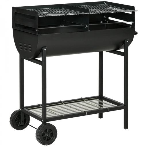 Barbacoa de Carbón con Parrilla Ajustable en Altura para Exterior Barbacoa Portátil con Estante de Almacenaje y Ruedas 90x45x96 cm Negro [8]