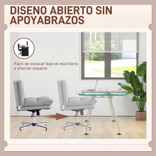 Silla de Oficina sin Brazos con Altura Ajustable Función de Basculante Base Cruzada y Asiento Amplio Gris [5]