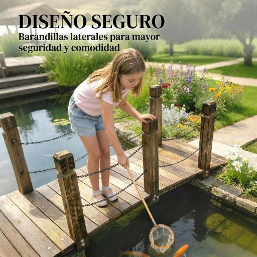Puente de Jardín de Madera 1,51 m Puente Decorativo para Estanques Rústico con Barandillas de Seguridad Carbonizado [5]