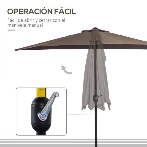 Sombrilla 269x138x236 cm Parasol de Jardín con Manivela y Forma Semicircular Tela Poliéster 180 g/m² para Exterior Terraza Patio Piscina Café [2]