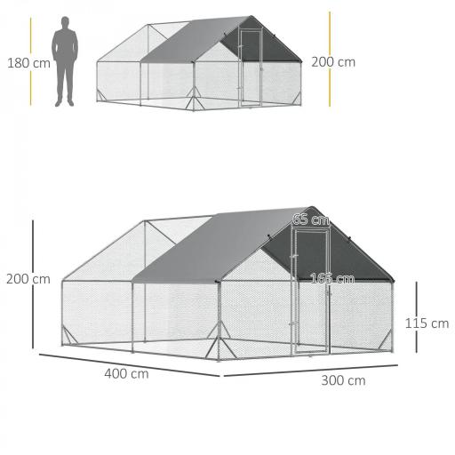 Gallinero para Exterior Jaula para Gallinas de Acero Galvanizado con Cubierta de PE y Cerradura 3x4x2 m Plata [3]