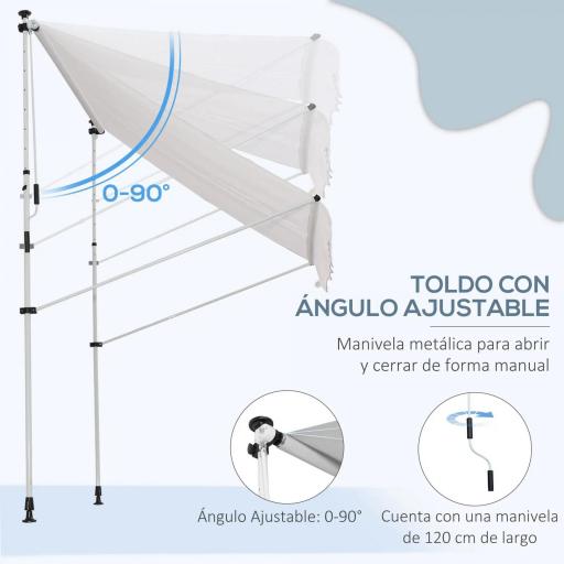 Toldo Manual Retráctil 200x150x170-280 cm para Balcón y Terraza con Altura Ajustable con Manivela Blanco [4]