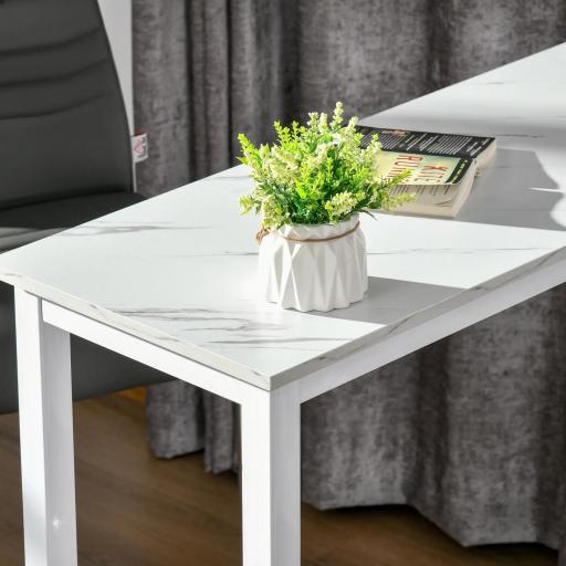 Mesa de Bar Mesa Alta con Encimera de Melamina Efecto Marmoleado y Patas de Acero Estilo Moderno para Cocina Cafetería Comedor 120x40x100 cm Blanco [7]