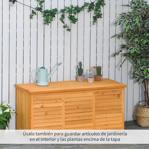  Baúl de Madera Exterior Caja de Almacenamiento de Jardín con Tapa Abrible y Diseño Persiana 127x56x60 cm Natural [2]