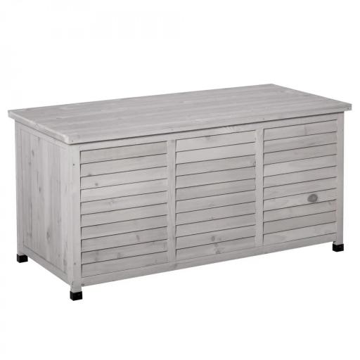 Baúl de Madera Exterior Caja de Almacenamiento de Jardín con Tapa Abrible y Diseño Persiana 127x56x60 cm Madera Gris [7]