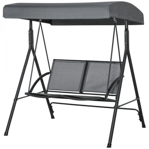 Columpio de Jardín Exterior de 2 Plazas Techo Ajustable y Marco de Acero Asientos Textilene 140x118x162 cm Gris Oscuro [8]