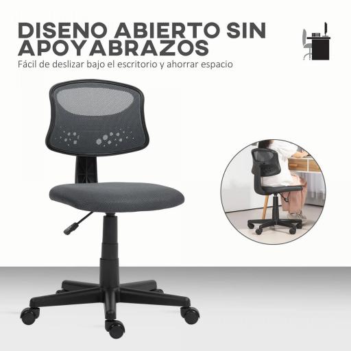 Silla de Oficina sin Brazos Silla de Escritorio Giratoria con Respaldo de Malla Transpirable Altura Ajustable Gris [1]