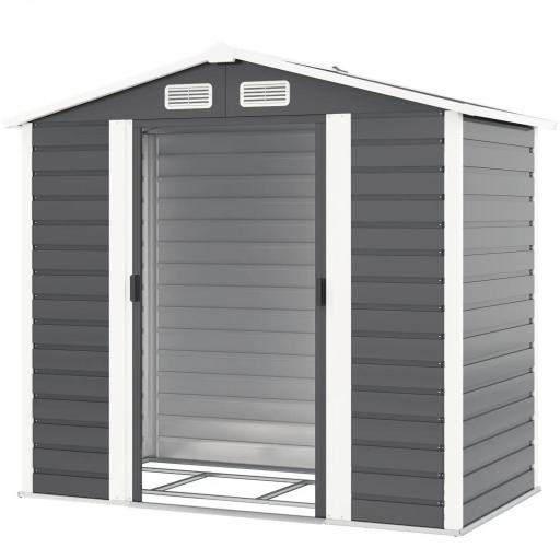 Cobertizo Metálico para Jardín 213x120x166/194 cm con Base Refuerzo Puertas Correderas y Ventilaciones Gris Oscuro [8]