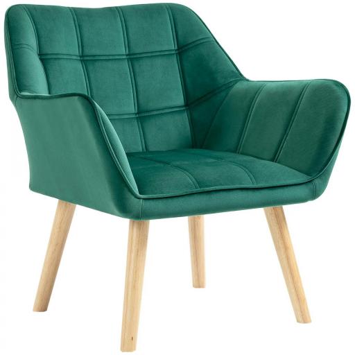 Butaca de Salón Moderna Tapizado en Terciopelo con Asiento Ancho Patas de Madera Sillón Relax para Sala de Estar Verde [8]
