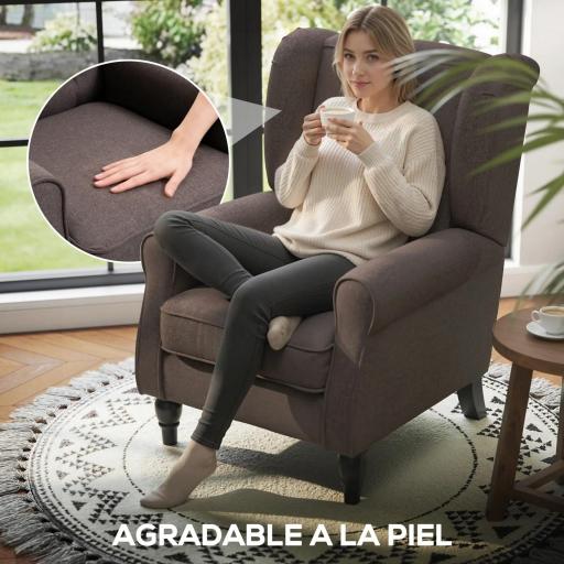 Sillón de Salón con Reposacabezas y Patas de Madera Butaca Carga 160 kg para Dormitorio Oficina Sala de Estar Marrón [4]