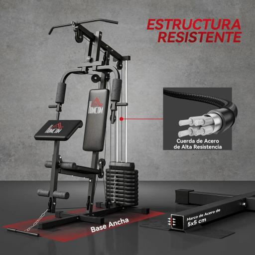 Máquina de Musculación con Placas de Peso de 45 kg Carga Max. 100 kg para Entrenamiento Fitness en Hogar Gimnasio Negro [4]