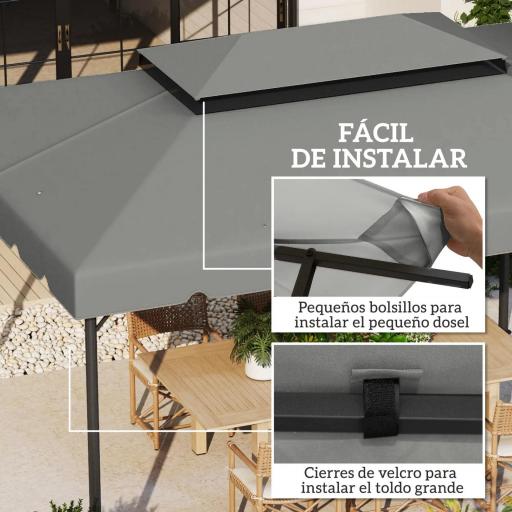 Toldo de Recambio para Cenador 4x3 m con Techo Doble Orificios de Drenaje Solo Toldo NO Incluye Marco Gris Claro [7]
