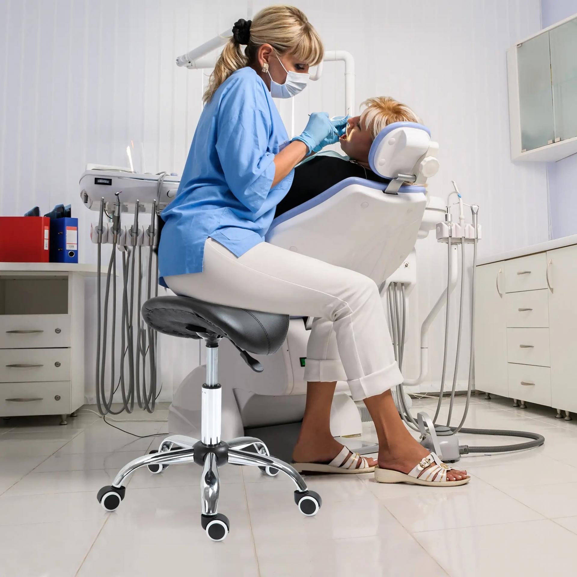 Taburete con Ruedas Taburete Giratoria con Altura Ajustable Taburete Cosmetica Dentista Peluqueria 52x53x49-61 cm Negro