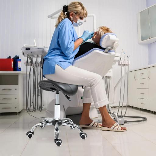 Taburete con Ruedas Taburete Giratoria con Altura Ajustable Taburete Cosmetica Dentista Peluqueria 52x53x49-61 cm Negro