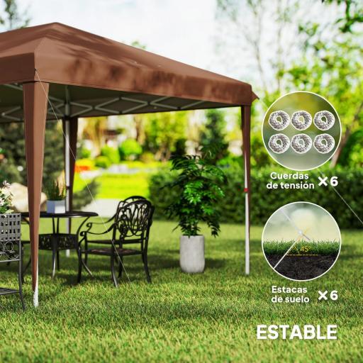 Carpa Plegable 6x3 m con Altura Ajustable en 3 Niveles Bolsa de Transporte Anti-UV y Marco de Acero Café [7]