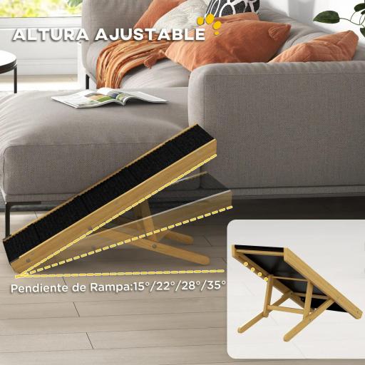Rampa para Mascotas de Madera con Altura Ajustable en 4 Niveles para Perros Pequeños y Medianos 83,5x35x47,5 cm Natural [5]