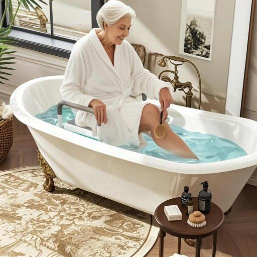 Taburete de ducha con Altura Ajustable para Personas Mayores o con Movilidad Reducida 52x45x69 cm Asiento Blanco y Gris