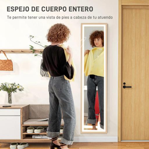 Espejo de Cuerpo Entero con Luz LED 160x40 cm con Iluminación de 3 Colores Táctil Inteligente Función de Memoria Roble [2]