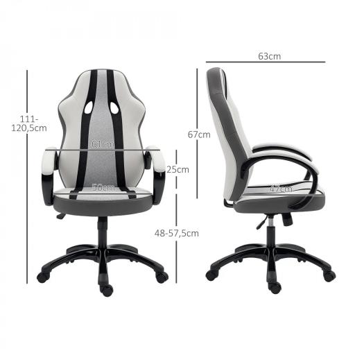  Silla Gaming Tapizada en PU y Malla Silla Gamer Giratoria con Función de Basculante Altura Ajustable Gris [1]
