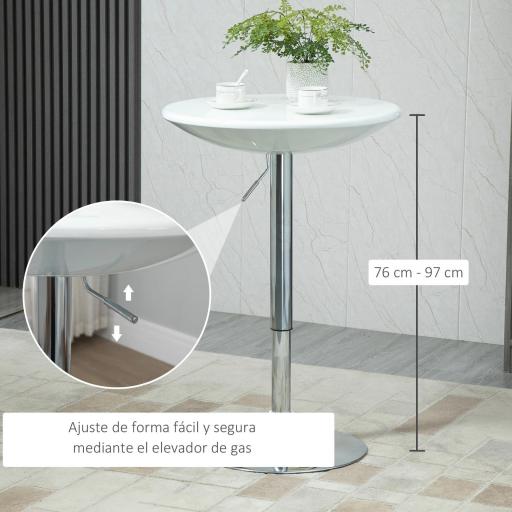 Mesa de Bar Regulable en Altura Giratoria 360º con Base Redonda Mesa Alta de Acero Moderna para Cocina Comedor Cafetería 61x61x76-97 cm Blanco [2]