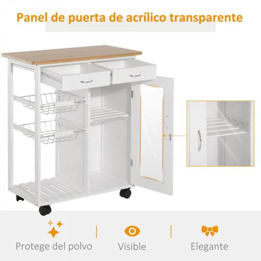 Carro de Cocina Multiusos Carrito Auxiliar con Ruedas para Dormitorio con Estantes Cestas Cajones 70x37x85cm Madera [3]