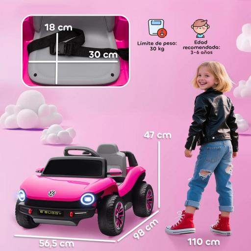 Coche Eléctrico para Niños de +3 Años Volkswagen E-Buggy 12V con Mando a Distancia 2,4 G Ruedas con Suspensión Rosa [2]