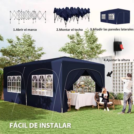 Cenador Plegable 3x6 m Gazabo con Paneles Laterales UPF50+ Altura Ajustable Bolsa de Transporte Azul Oscuro [4]