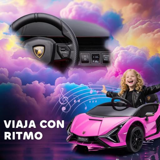 Coche Eléctrico para Niños de +3 Años Lamborghini SIAN Coche de Batería 12V con Mando a Distancia Apertura de Puerta Música MP3 USB y Faros 3-5 km/h 108x62x40 cm Rosa [2]