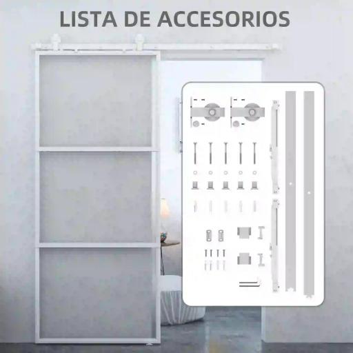 Puerta Corredera de Cristal con Herrajes Mecanismo Cierre Suave para Baño Salón 91,4x203,2 cm Blanco [7]